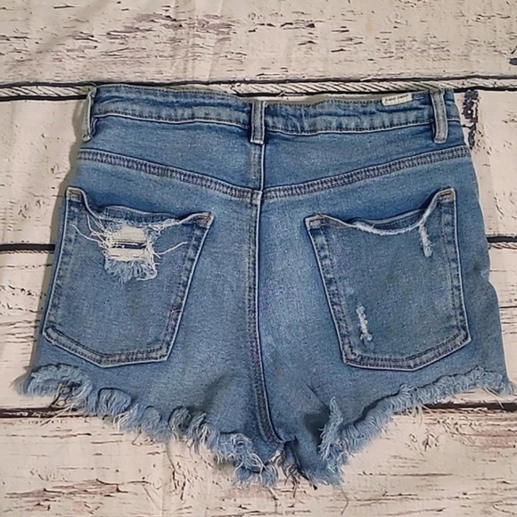 Almost Famous High Waist Distressed Cut Off Light Blue Denim Jean Shorts Size 9 - Picture 9 of 16